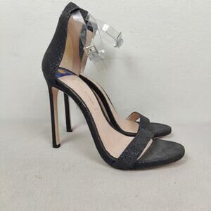 Stuart Weitzman The Ruby Nudist Heels‎ Womens 8 Black Glitter Sandals Shoes Glam